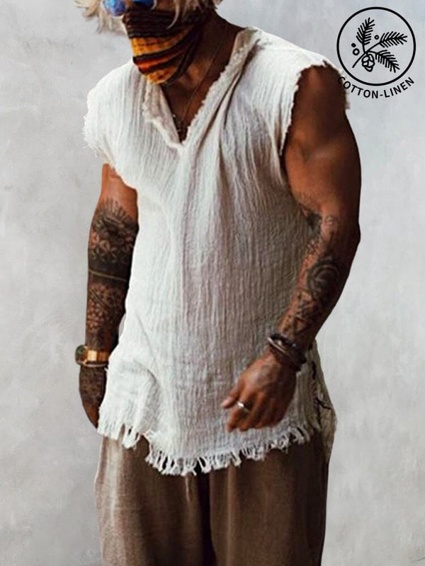 Casual Loose Fit Cotton Linen Tank Top Tank Tops coofandystore White M