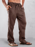 Casual Solid High Waist Cotton Linen Straight Pants Pants coofandy Brown S