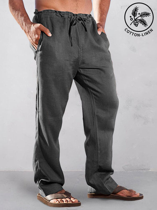 Casual Solid High Waist Cotton Linen Straight Pants Pants coofandy Dark Grey S