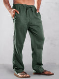 Casual Solid High Waist Cotton Linen Straight Pants Pants coofandy Dark Green S