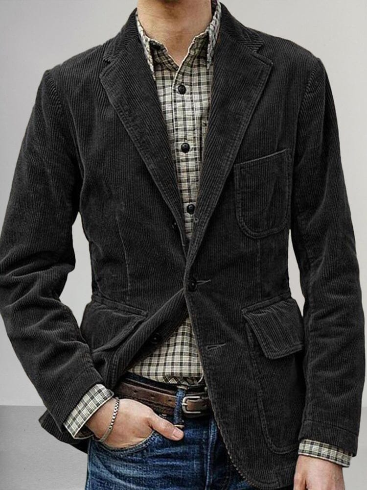 Vintage Corduroy Blazer Jacket Jackets coofandy Black S 