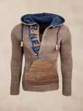 Stylish Splicing Knit Pullover Hoodie Sweater coofandy Brown S