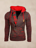 Stylish Splicing Knit Pullover Hoodie Sweater coofandy Dark Red S