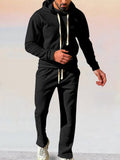 Stylish Athleisure Waffle Hoodie Set Sports Set coofandy Black M