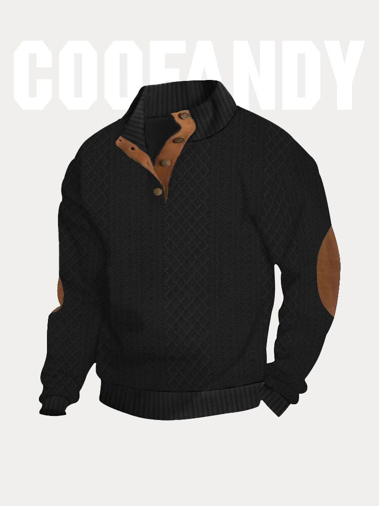 Textural Stand Collar Sweatshirt Sweatshirts coofandystore Black S 