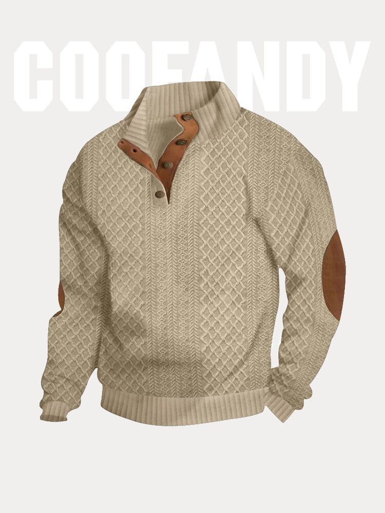 Textural Stand Collar Sweatshirt Sweatshirts coofandystore Khaki S 