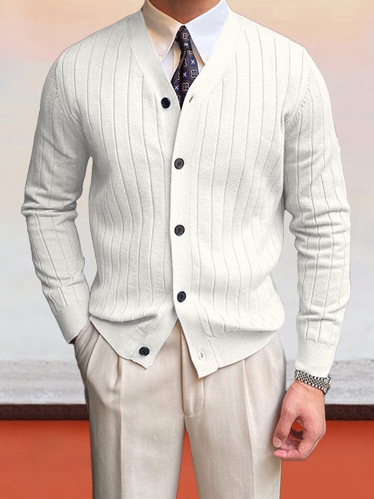 Elegant V-Neck Knit Cardigan Cardigans coofandy White S 