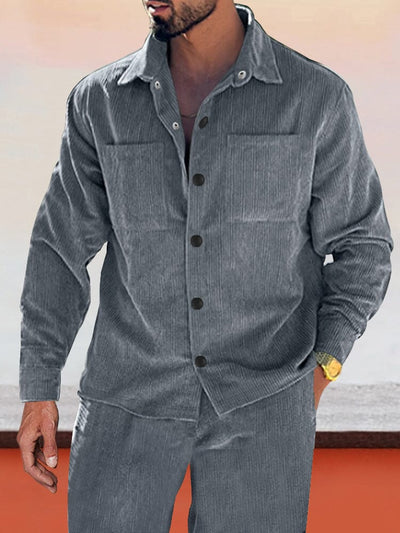 Casual Thermal Corduroy Shirt Shirts coofandystore Grey S 