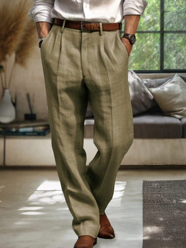 Soft Straight-Leg Cotton Linen Pants Pants coofandy Army Green S