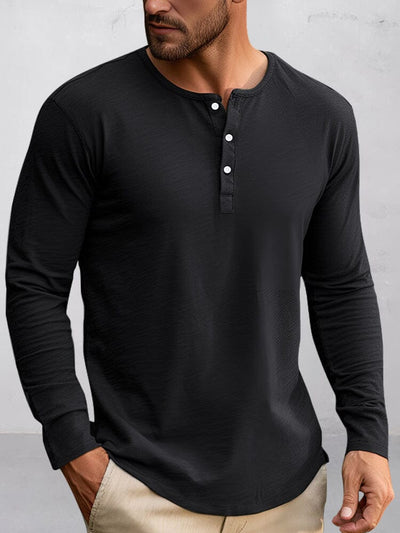 Simple 100% Cotton Henley Shirt T-Shirt coofandy Black S 