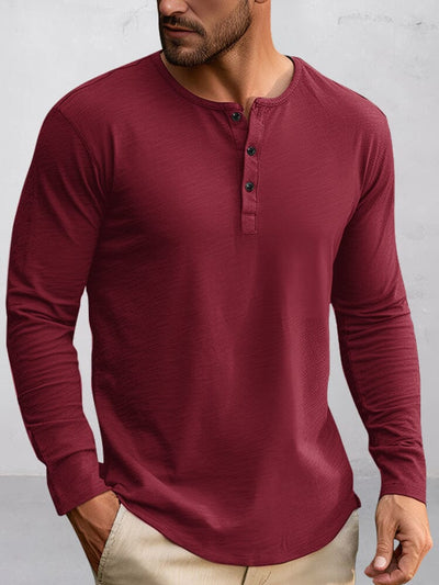 Simple 100% Cotton Henley Shirt T-Shirt coofandy Wine Red S 