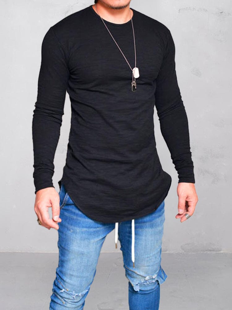 Stylish Curved Hem T-Shirt T-Shirt coofandy Black S 