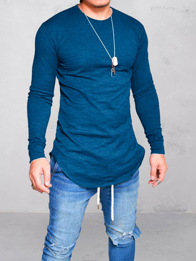 Stylish Curved Hem T-Shirt T-Shirt coofandy Blue S 