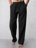 Casual Straight-Leg Cotton Linen Pants Pants coofandystore Black M