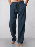 Casual Straight-Leg Cotton Linen Pants Pants coofandystore Navy Blue M