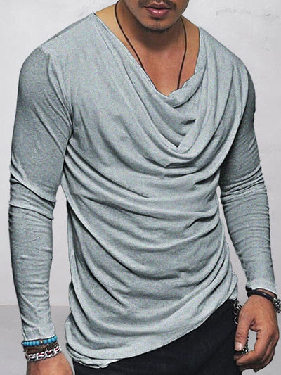 Casual Draped Collar Pullover Top T-Shirt coofandystore Grey M 