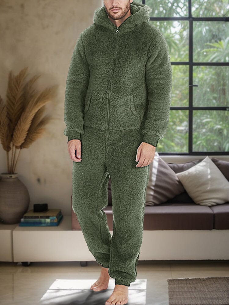 Ultra-Soft Thermal Fleece Hooded Jumpsuit Jumpsuit coofandystore Army Green S 