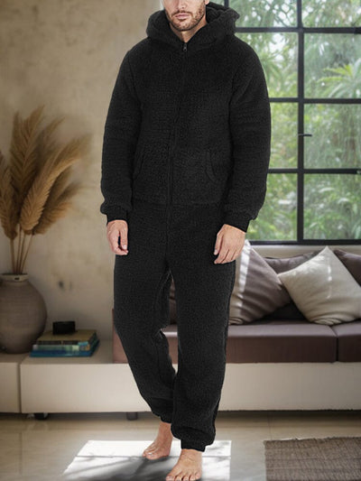 Ultra-Soft Thermal Fleece Hooded Jumpsuit Jumpsuit coofandystore Black S 
