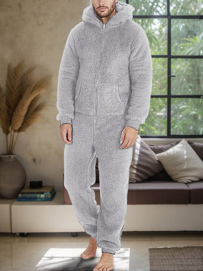 Ultra-Soft Thermal Fleece Hooded Jumpsuit Jumpsuit coofandystore Light Grey S 