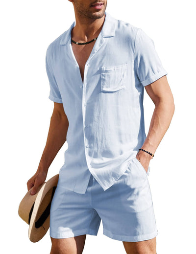 Coofandy 2 Pieces Beach Shirt Set (US Only) Sets coofandy Blue S 