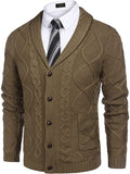 Shawl Collar Button Down Knitted Sweater with Pockets (US Only) Sweaters COOFANDY Store Coffee S