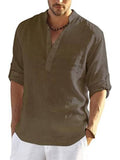Coofandy Cotton Linen Style Henley Shirt (US Only) Shirts coofandy Brown M