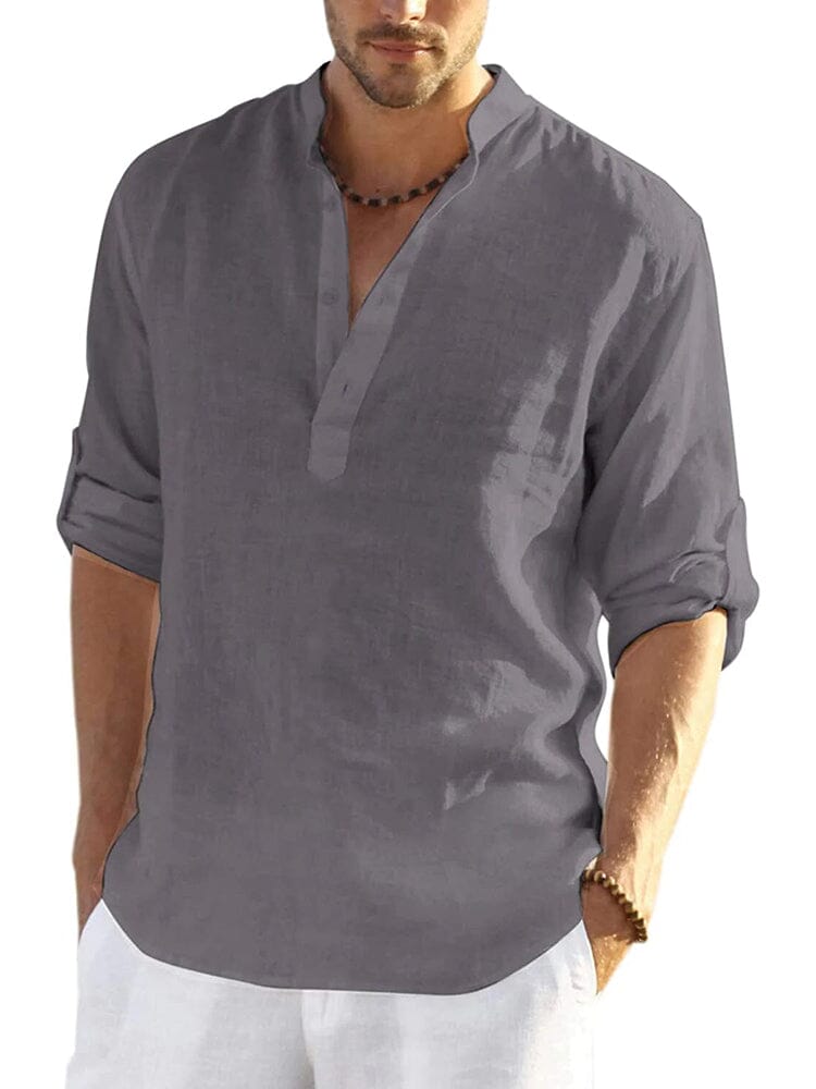 Coofandy Cotton Linen Style Henley Shirt (US Only) Shirts coofandy Dark Grey S 