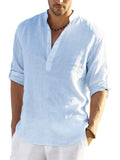 Coofandy Cotton Linen Style Henley Shirt (US Only) Shirts coofandy Blue M