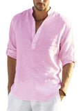 Coofandy Cotton Linen Style Henley Shirt (US Only) Shirts coofandy Pink M