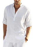 Coofandy Cotton Linen Style Henley Shirt (US Only) Shirts coofandy White M