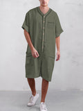 Casual Cotton Linen Short Jumpsuit Jumpsuit coofandystore Army Green M
