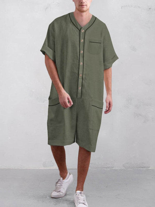 Casual Cotton Linen Short Jumpsuit Jumpsuit coofandystore Army Green M