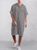 Casual Cotton Linen Short Jumpsuit Jumpsuit coofandystore Light Grey M