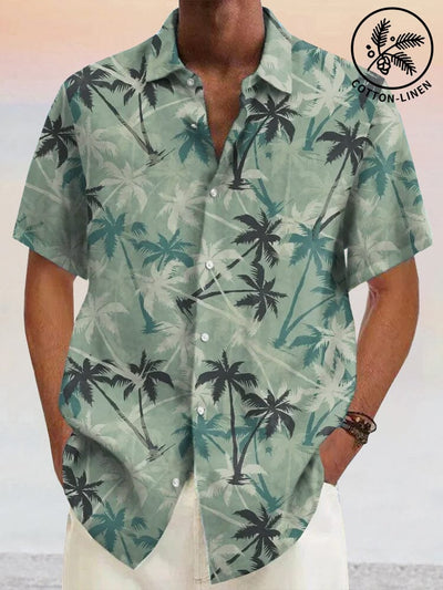 Hawaiian Coconut Tree Graphic Cotton Linen Shirt Shirts coofandystore Green S 
