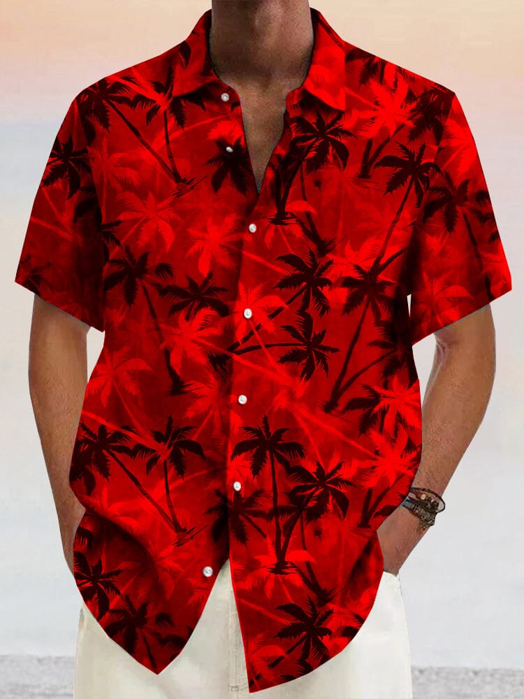 Hawaiian Coconut Tree Graphic Cotton Linen Shirt Shirts coofandystore Red S 