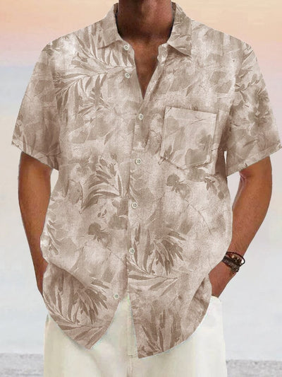 Hawaiian Flower Printed Cotton Linen Shirt Shirts coofandystore Khaki S 