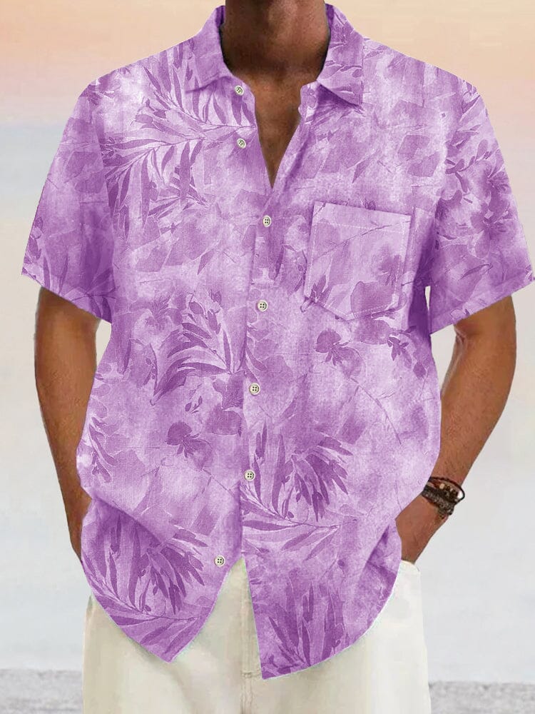 Hawaiian Flower Printed Cotton Linen Shirt Shirts coofandystore Lavender S 