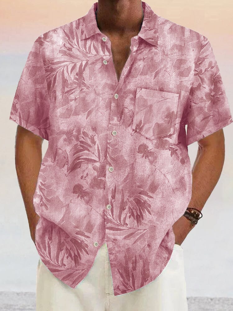 Hawaiian Flower Printed Cotton Linen Shirt Shirts coofandystore Pink S 