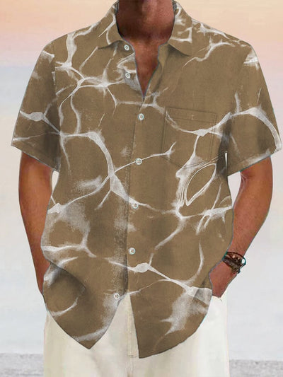 Hawaiian Wavy Texture Cotton Linen Shirt Shirts coofandystore Khaki S 