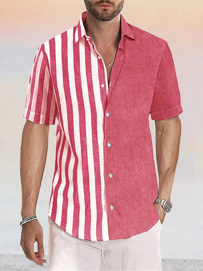 Casual Linen Style Stripe Splicing Shirt Shirts coofandystore Red S 