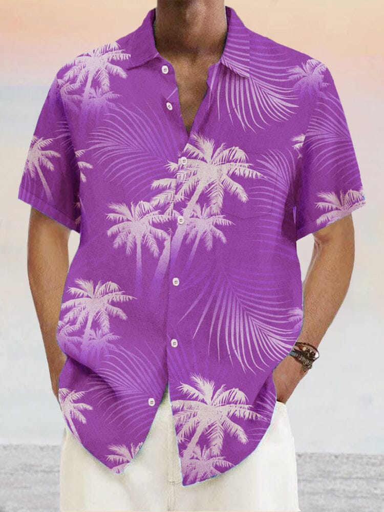 Hawaiian Floral Cotton Linen Shirt Shirts coofandystore Purple S 