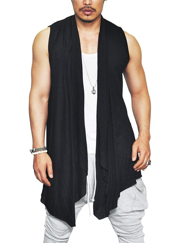 Casual Sleeveless Ruffle Shawl Collar Drape Cape (US Only) Cape coofandy Black S