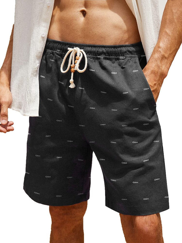 Casual Printed Linen Holiday Shorts (US Only) Shorts coofandy Black S