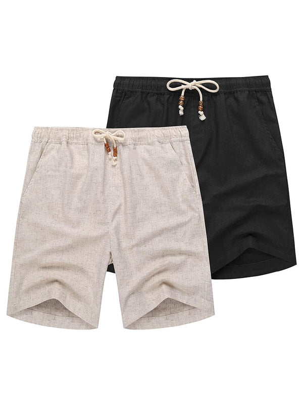Casual 2-Piece Linen Holiday Shorts (Us Only) Shorts coofandy Black/Khaki S