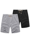 Casual 2-Piece Linen Holiday Shorts (Us Only) Shorts coofandy Black/Grey S