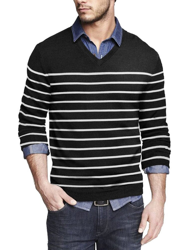 Casual Ribbed Knitted Pullover Sweater (US Only) Sweater coofandy Black Stripe S