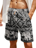 Casual Printed Linen Holiday Shorts (US Only) Shorts coofandy Black/White S