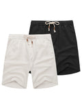 Casual 2-Piece Linen Holiday Shorts (Us Only) Shorts coofandy Black/White S