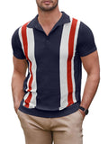 Vintage Stripe Short Sleeve Knitted Polo Shirt (US Only) Polos COOFANDY Store Black & White S