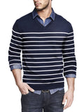 Casual Ribbed Knitted Pullover Sweater (US Only) Sweater coofandy Blue Stripe S